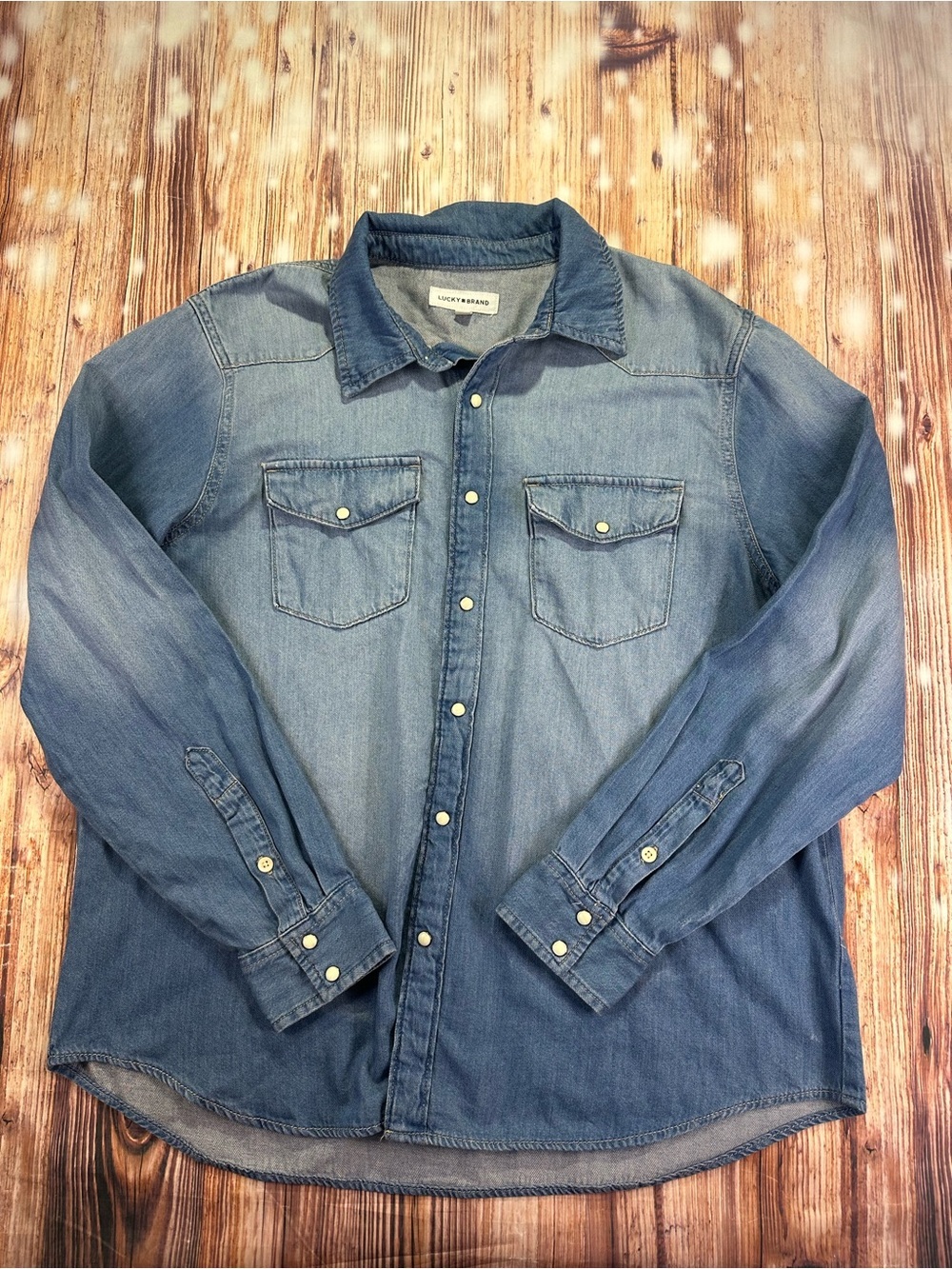 NWT Lucky Brand Men's Blue Denim Button Up Shirt Size XL
